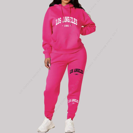 Women Sets Hoodies Pants 2 Piece Outfits Aesthetic Sportswear Sweatsuit Los Angeles Letter Print Suit Ladies Tracksuit Plus Size Viralgem Store