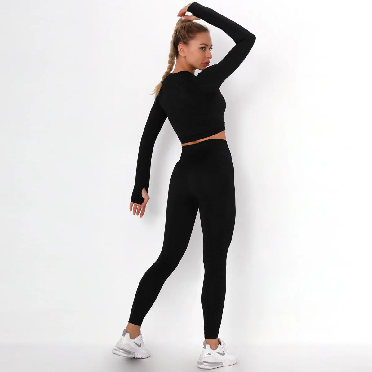 Women Seamless Gym Set Long Sleeve Top High Waist Belly Control Sport Leggings Gym Clothes Seamless Sport Suit Sexy Booty Girls Viralgem Store