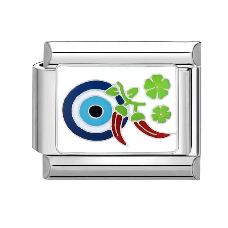 Vintage Amulet Devil Eyes Pyramid Love Heart Beads fit 9mm Italian Charm Links Bracelet Stainless Steel DIY Jewelry Making Gifts Viralgem Store