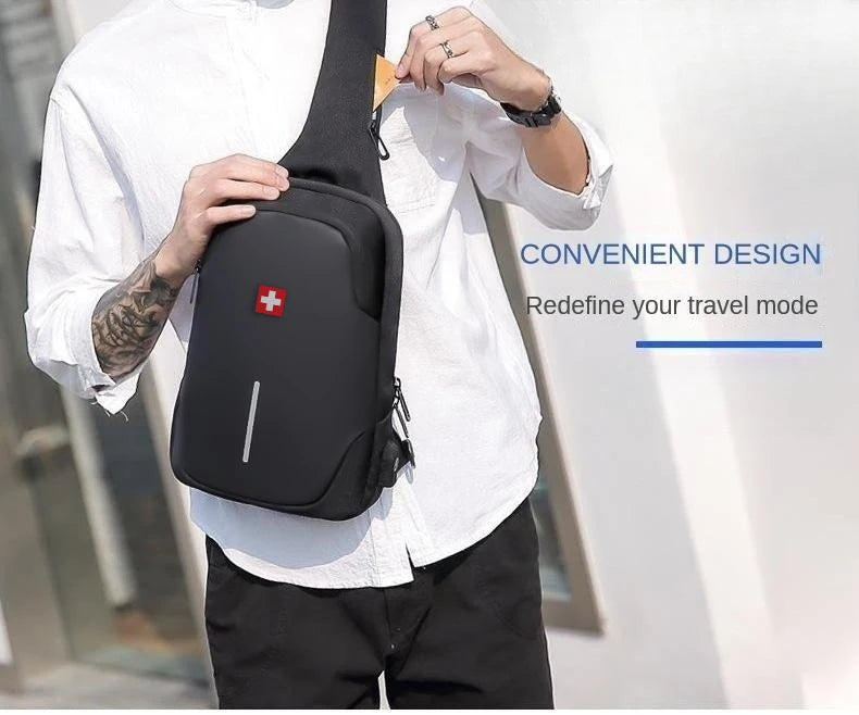 SWISS New Men's Casual Chest Bag Sports Waterproof Shoulder Bag Anti-theft Crossbody Bag Fashion Solid Color Usb Bag Sling Pack Viralgem Store