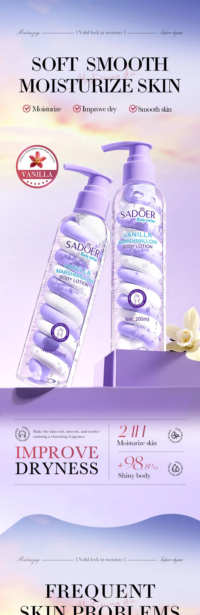 Vanilla Body Lotion 200ml Moisturizing And Nourishing for Autumn And Winter Cotton Candy Scented Body Milk Viralgem Store