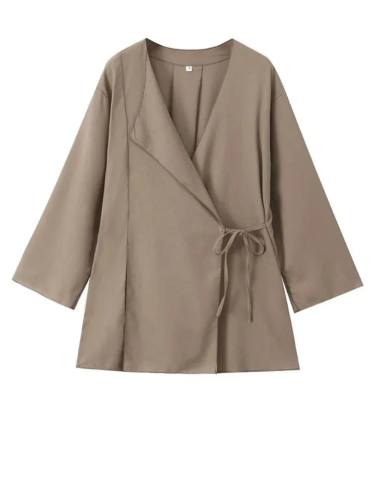 [EAM] Big Size Gray Jacket Wide Leg Pants Two Piece Suit New V-Neck Long Sleeve Women Fashion Tide Spring Autumn 2024 1DH6481