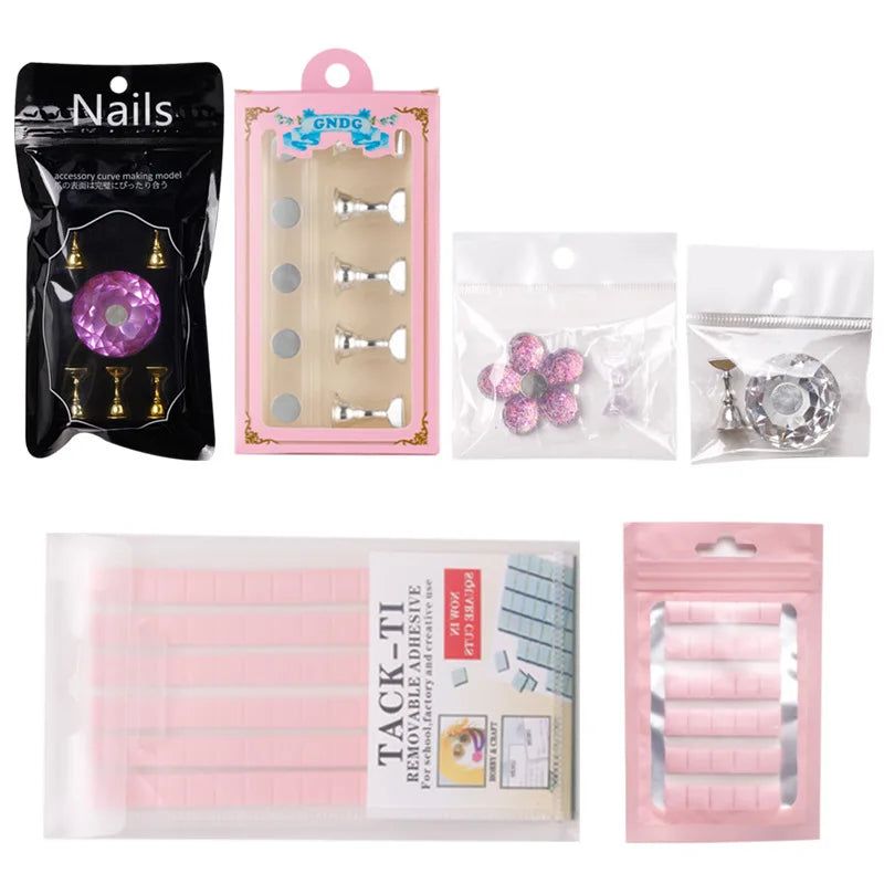 Acrylic nail practice stand, magnetic nail tip art display stand, nail enhancement tool with reusable adhesive putty clay, used