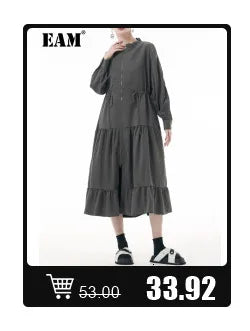 [EAM] Loose Fit Black Denim Big Size Sweatshirt New High Collar Long Sleeve Women Big Size Fashion Spring Autumn 2024 1K166