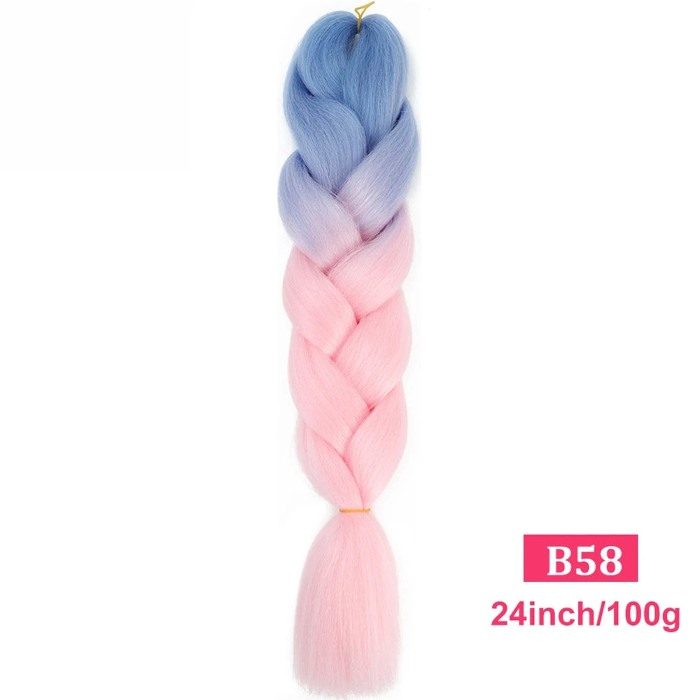 24inch Synthetic Long Braiding Hair Pre Strethced Colorful Ombre Brown Blonde Crochet Jumbo Braids Hair Extensions For Women