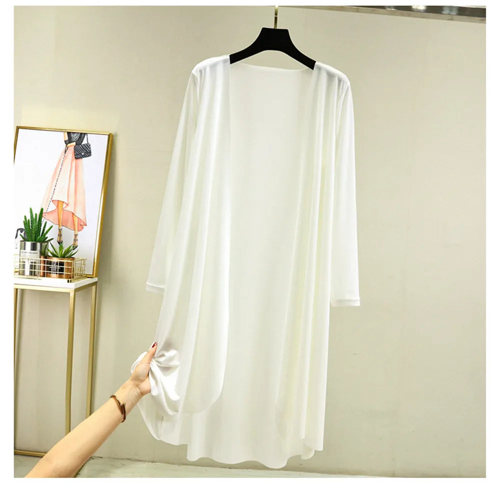 Spring Summer Cardigan Casual Night Dress Women New Long Sleeve Ice Silk Home Wear Loose Shirt Sun Protection Clothing ZY6583