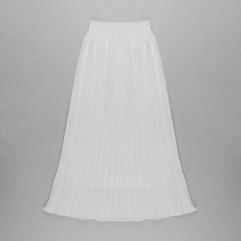 TWOTWINSTYLE Sexy Two Piece Set Women Halter Sleeveless Open Back Top High Waist Pleated Maxi Skirt Slim Women's Suit Summer New