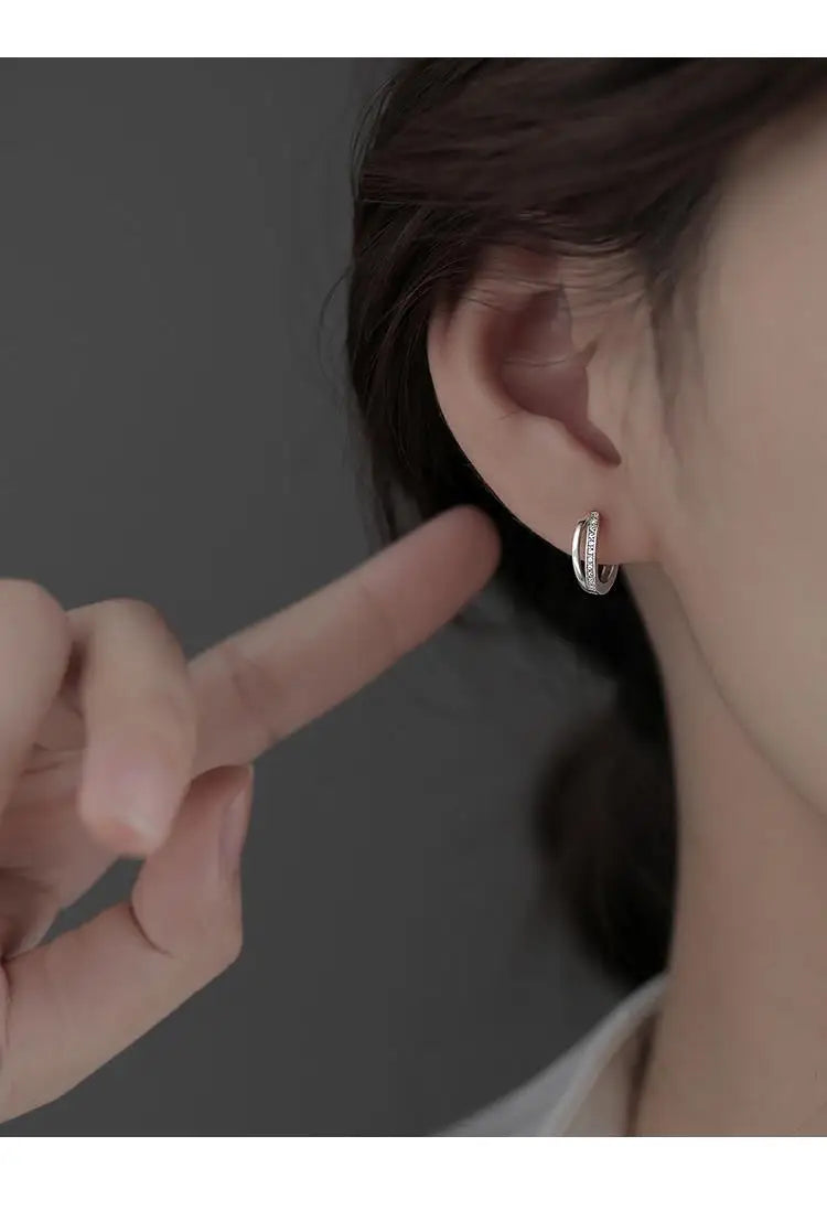 925 Sterling Silver hoop Earrings Temperament Simple Inlaid Zircon for Women Wedding Jewelry Accessories