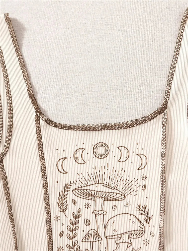 2000s Y2K Clothes High Street Plant Print Graphic Tank Top for Women Summer Grunge Sleeveless Square Neck Crop Top Streetwear Viralgem Store