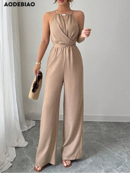 Women's Jumpsuits Summer Sleeveless Solid Fashion Bandage O- Neck Sexy Slim Folds Jumpsuits Casual Streetwear Simple Jumpsuits Viralgem Store