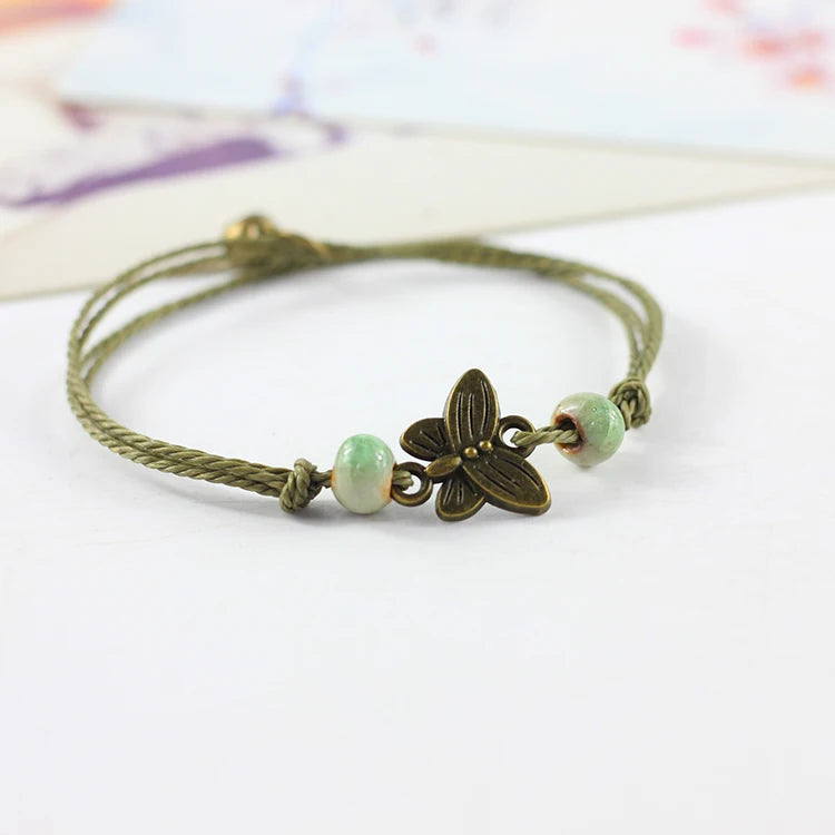 Traditional Boondoggle Hand Woven Colored Glaze Ceramic Bracelets Beads Folk Style Women's Fashion Jewelry Dropshipping #1506