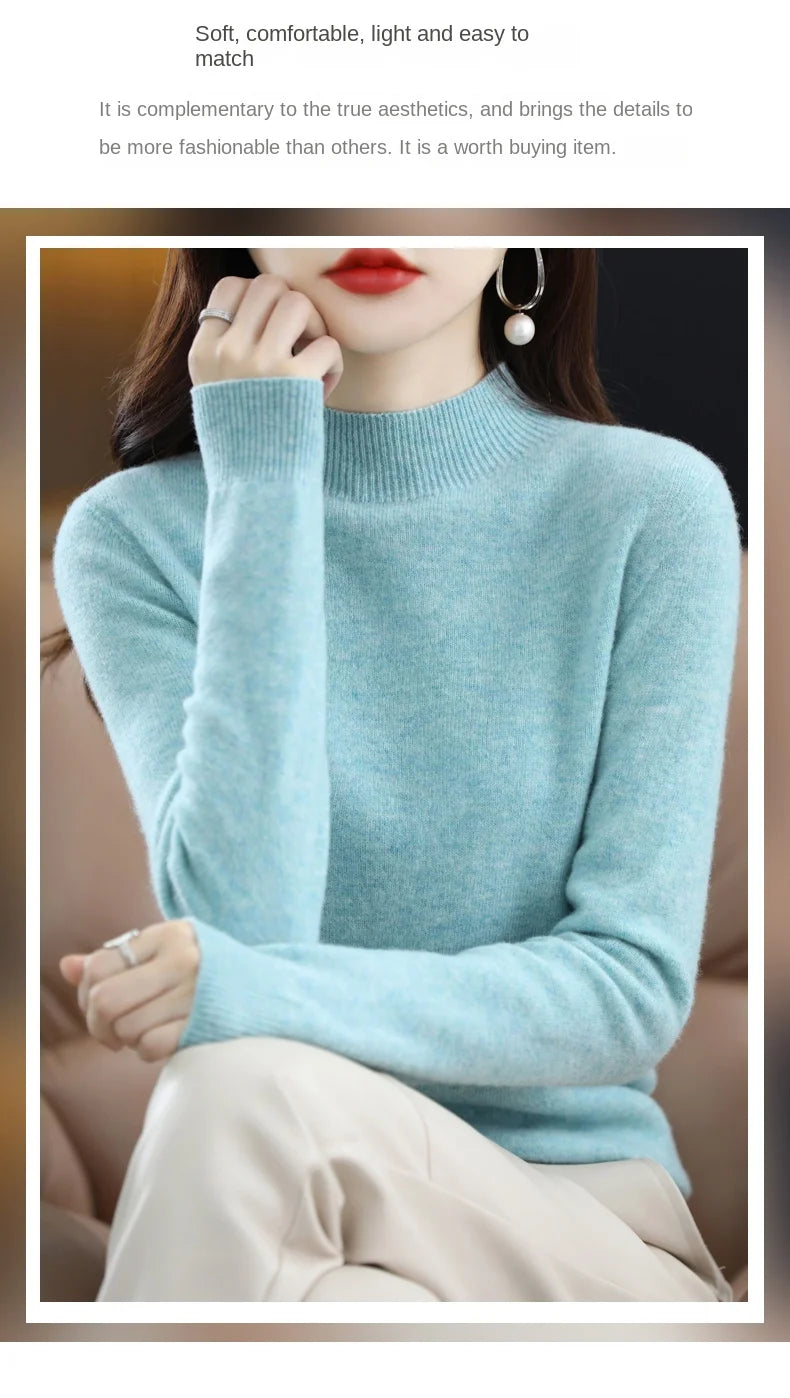 100% Pure Wool Half-neck Pullover In Autumn And Winter New Cashmere Sweater Women's Casual Knit Top Women's Coat 19 Colors Viralgem Store