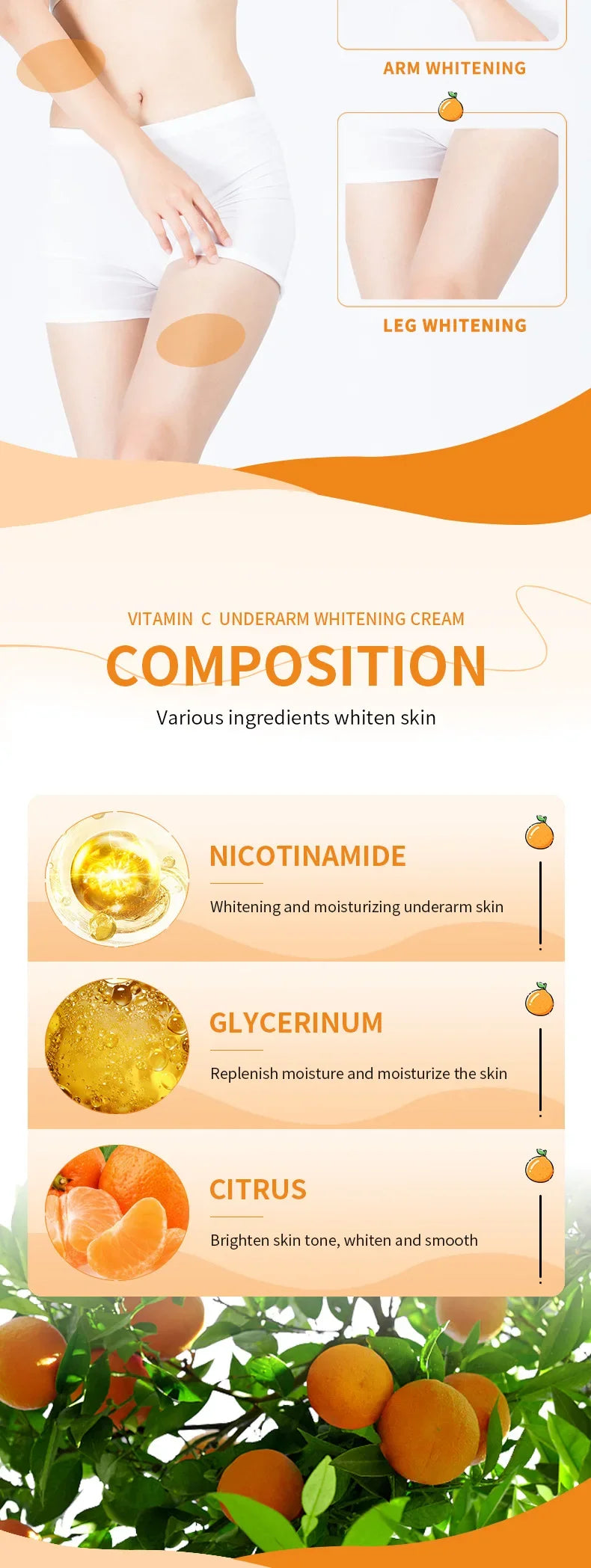 Vitamin C Brightening Cream Whitening Brightening Melanin Intimate Areas Bleaching Legs Knees Elbows Arms Bend Brighten Melanin