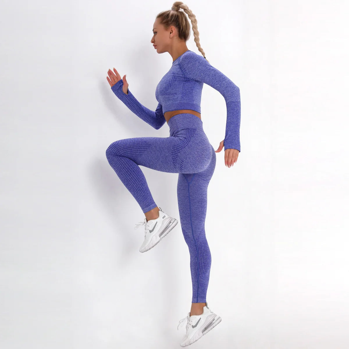 Women Seamless Gym Set Long Sleeve Top High Waist Belly Control Sport Leggings Gym Clothes Seamless Sport Suit Sexy Booty Girls Viralgem Store