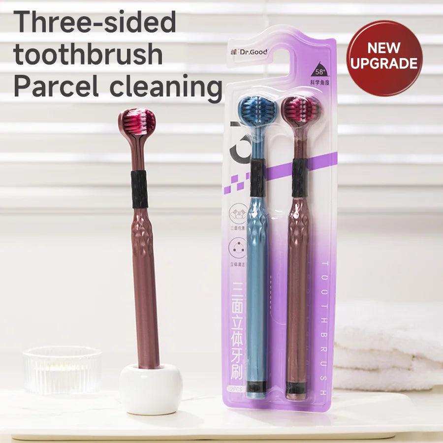 3-Sided Toothbrush for Comprehensive Cleaning | Ideal Angle Design | Raised Tongue Coating Brush | 2-Pack | Soft Bristles for Ge Viralgem Store