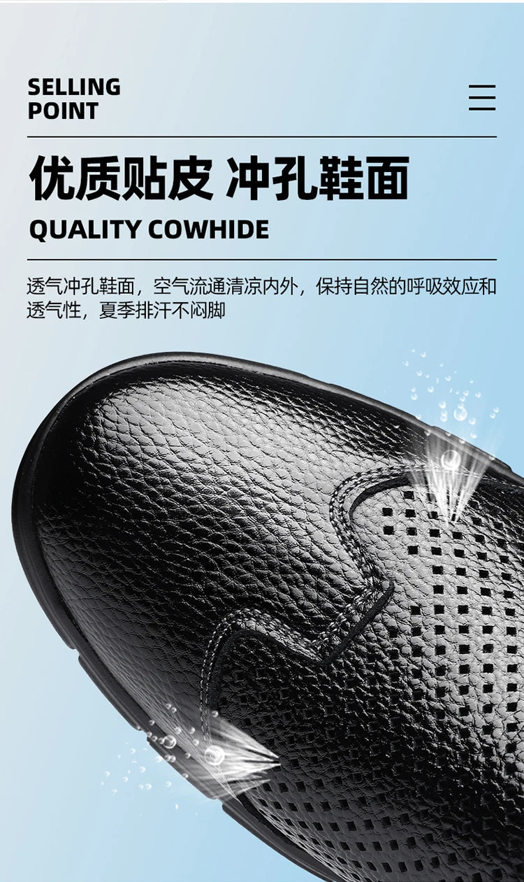 Summer Breathable Sandals for Men, Men's Cowhide Shoes, Hand-woven, Business Formal Leather Sandals, Dad's Shoes