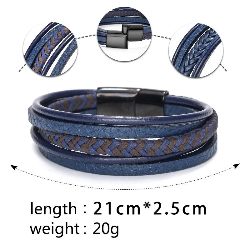 Trendy Leather Bracelets For Men Stainless Steel Bracelet 21CM Multilayer Braided Rope Bracelets for Male Jewelry Gifts Viralgem Store