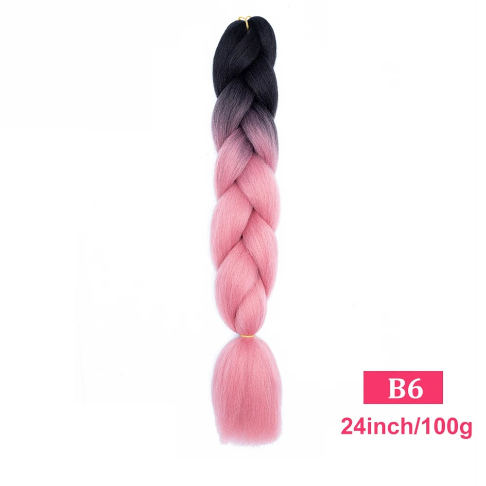 24inch Synthetic Long Braiding Hair Pre Strethced Colorful Ombre Brown Blonde Crochet Jumbo Braids Hair Extensions For Women