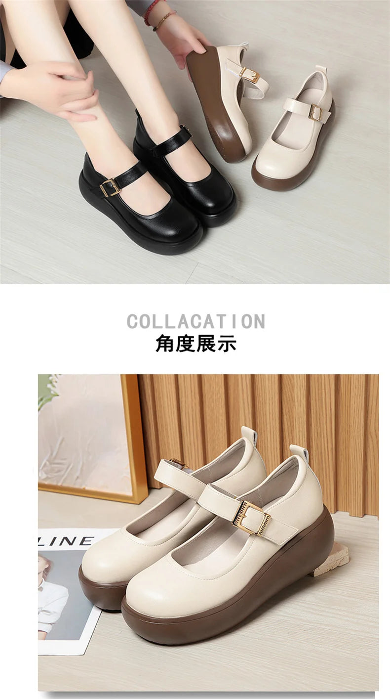 Spring Fashion Wedge Round Toe Soft Bottom Lolita Shoes Women Cute Vintage Mary Jane Shoes Chunky College Student Shoes Viralgem Store
