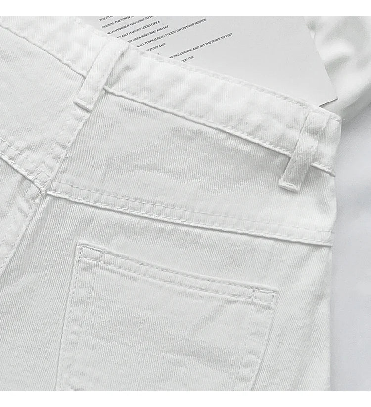 White Denim Shorts Women New High-Waist Ripped Fringed Burr Hot Pants 2023 Summer Loose Wide-Leg Korean Style Short Femme