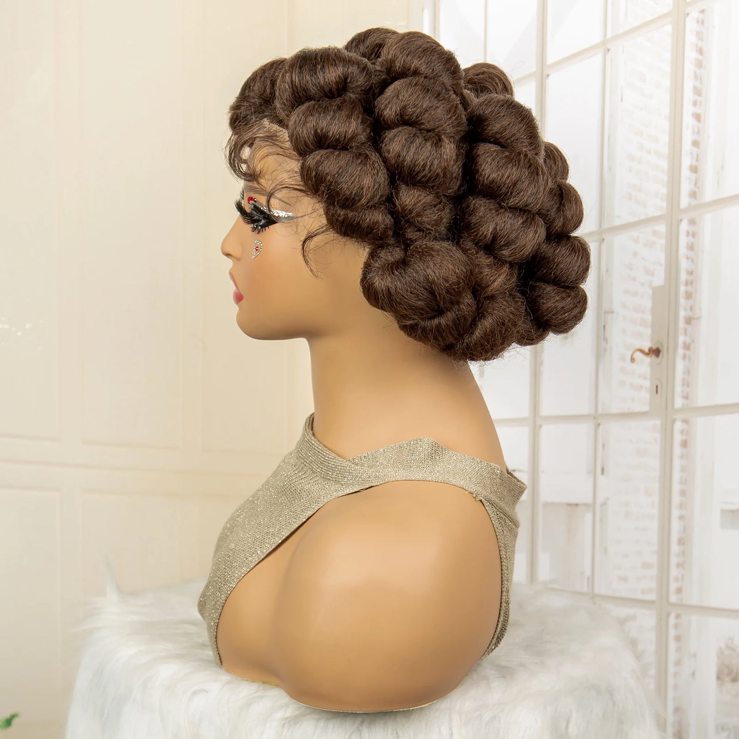 Synthetic Full Lace Handmade Bantu Braided Wigs Short Cute Natural Braided Lace Wigs with Baby Hair for Women