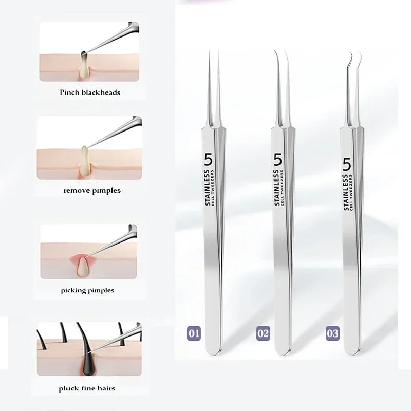 4-11Pcs Ingrown Hair Tweezers Acne Blackhead Removal Needles Black Dots Cleaner Pore Cleaner Deep Cleansing Face Skin Care Tools Viralgem Store