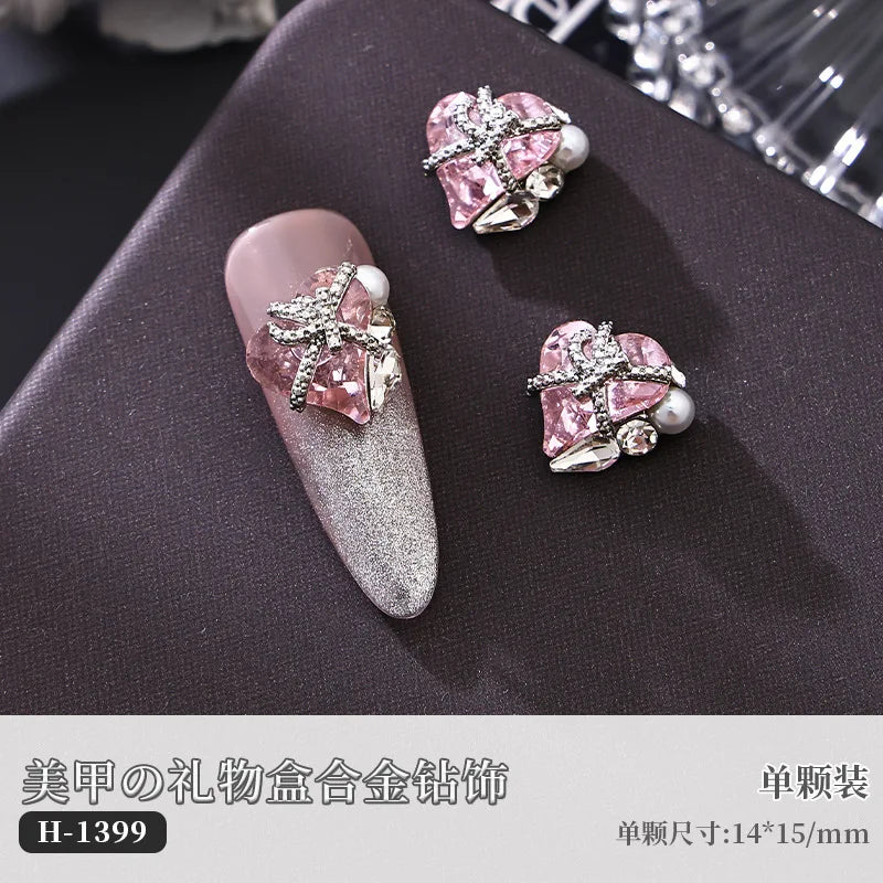 5PCS Luxury Sparkle Gift Box Pile Diamonds Crystal Love Alloy X Butterfly Pearl Nail Art Rhinestones Decorations Manicure Charms Viralgem Store