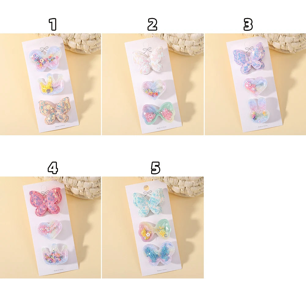 3/6pcs Children's Cartoon Hair Clip Set Rabbit Crown Flow Sofa Clip Sequin Butterfly Hairgripes Lovely Girls Hairpins Headwear