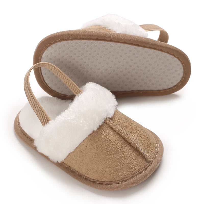 0-1 Years Old Winter Baby Slippers Fluffy Baby Boy Girl Sandals Cute Plush Soft Non-slip Sole Toddler First Toddler Baby Shoes