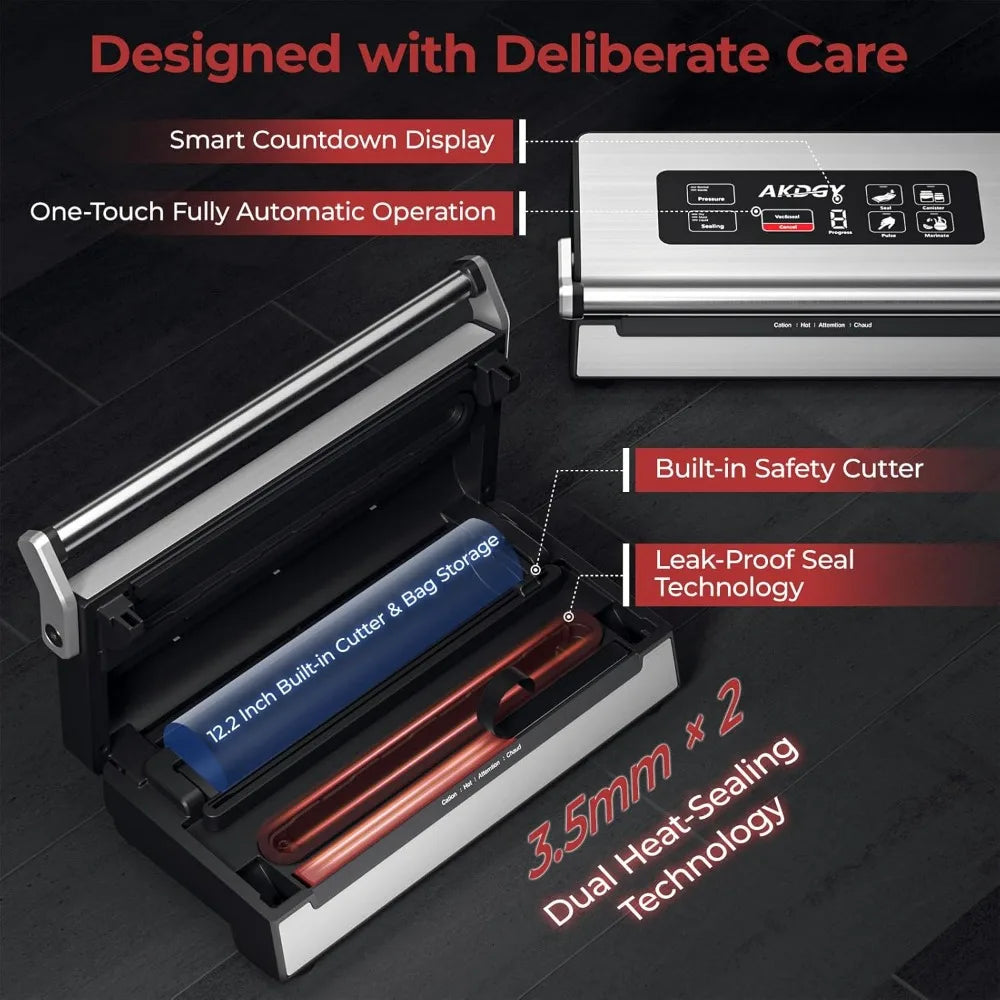 95Kpa Liquid Vacuum Sealer Machine, Full Automatic Food Sealer for Dry/Liquid/Moist Foods Strong Suction Digital Timer Viralgem Store