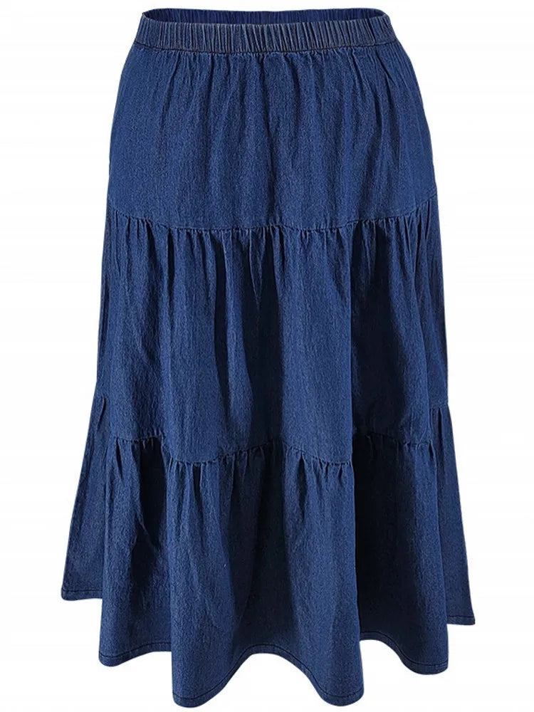 XL-5XL Plus Size Clothes 2024 Women's Button A-line High Waist Denim Skirt Office Lady Midi Jean Skirts Autumn Winter Skirt
