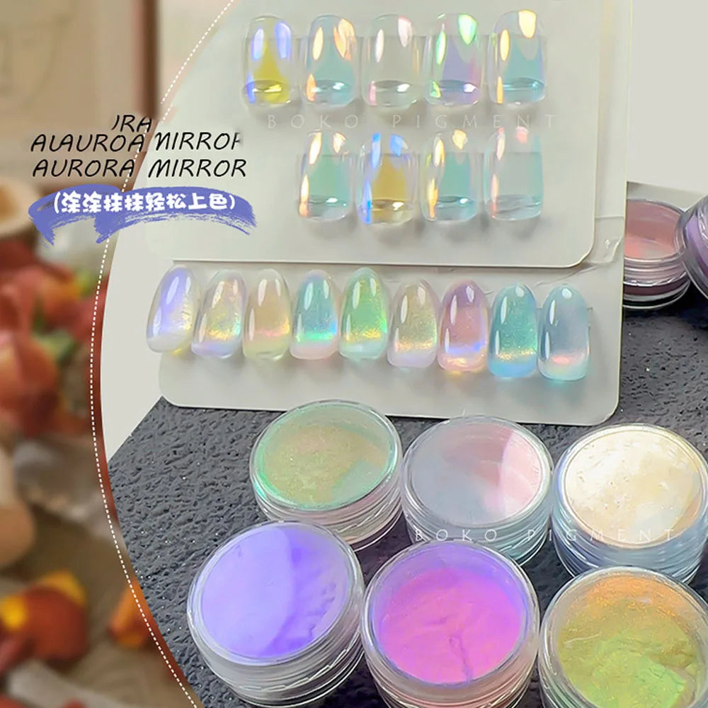 1jar Chrome Chameleon Aurora Nail Powder Metallic Effect Nail Glitter Pigment Mirror Nail Rubbing Dust Gel Nail Polish Supplies