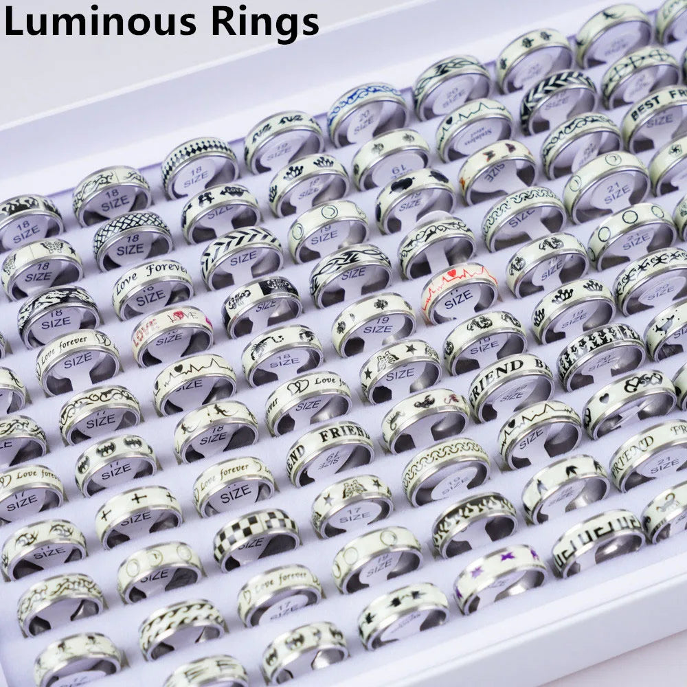 10/20/30/50Pcs Classic Fashion Stripe Hollow Colorful Sticker Stainless Steel Ring Trend Women Jewelry Party Decoration Gift