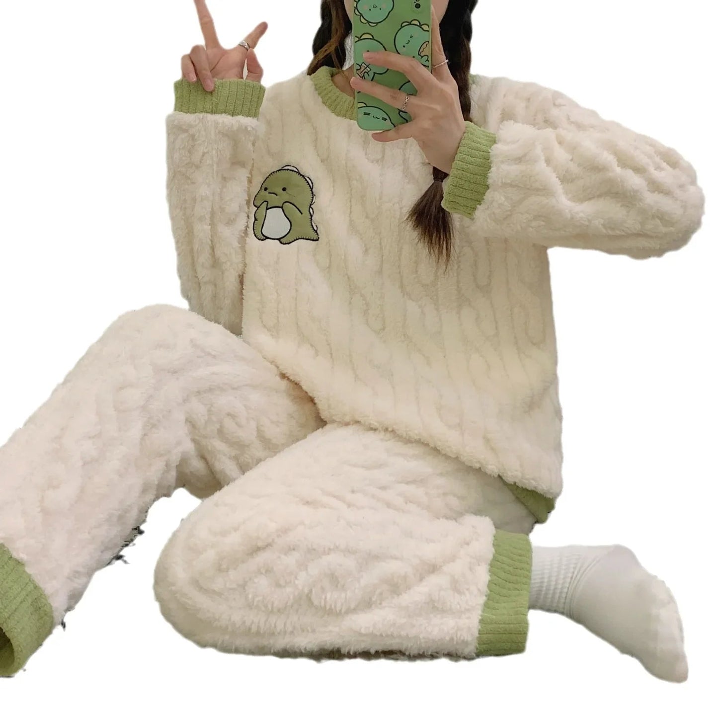 Winter Flannel Fleece-lined Sleepwear Women's Long Sleeve Warm Thickened Pyjamas Home Clothes Explosion Model Jacket Viralgem Store