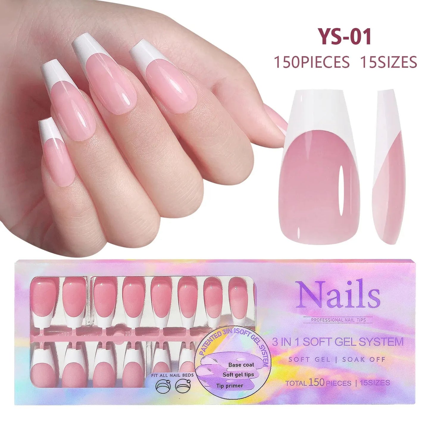 150pcs/box French Pink Short Detachable Finished Fingernails Ballet Wearable False Nails Press On Nails Tips Full Cover DIY