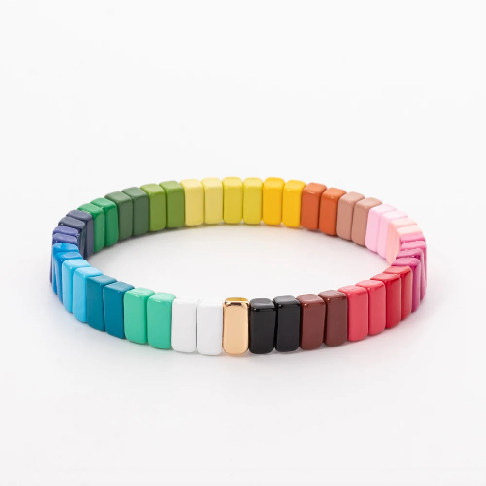 4X8MM Enamel Bracelets Wholesale Colorful Elastic Bangle Handmade Rainbow Beads Jewelry