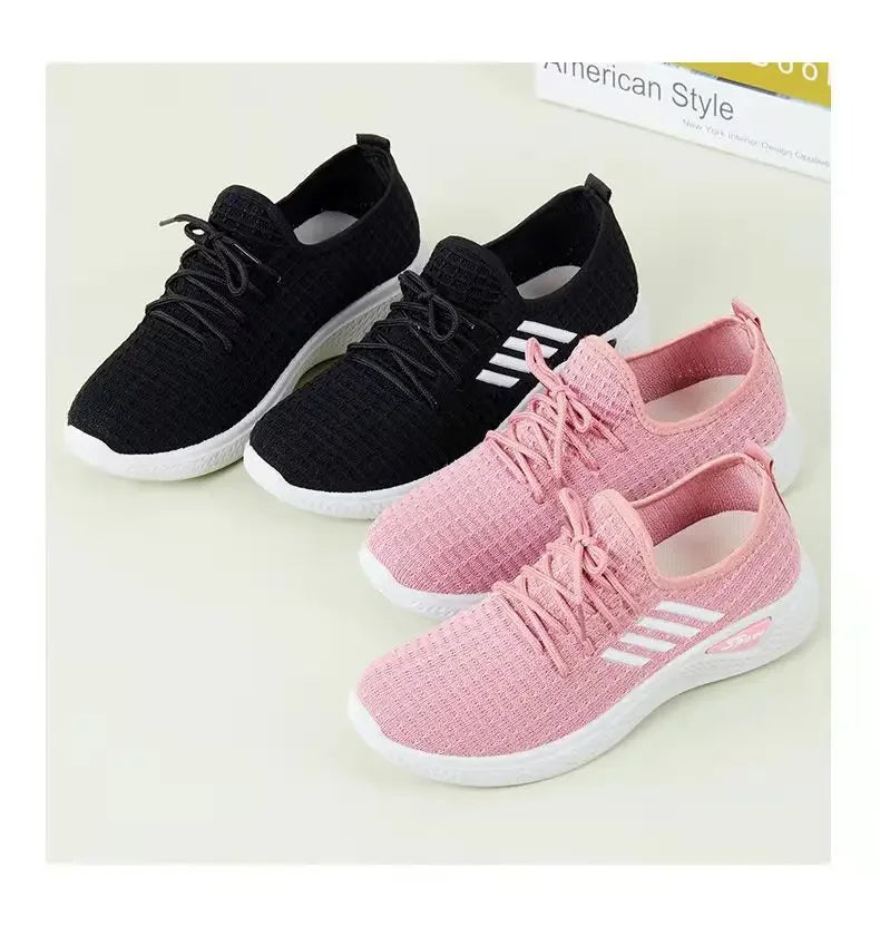 Trendy Shoes New Fly-Knit Sneakers Spring and Summer Soft Bottom Casual Mom Shoes Mesh Low-Top Running Student Shoes
