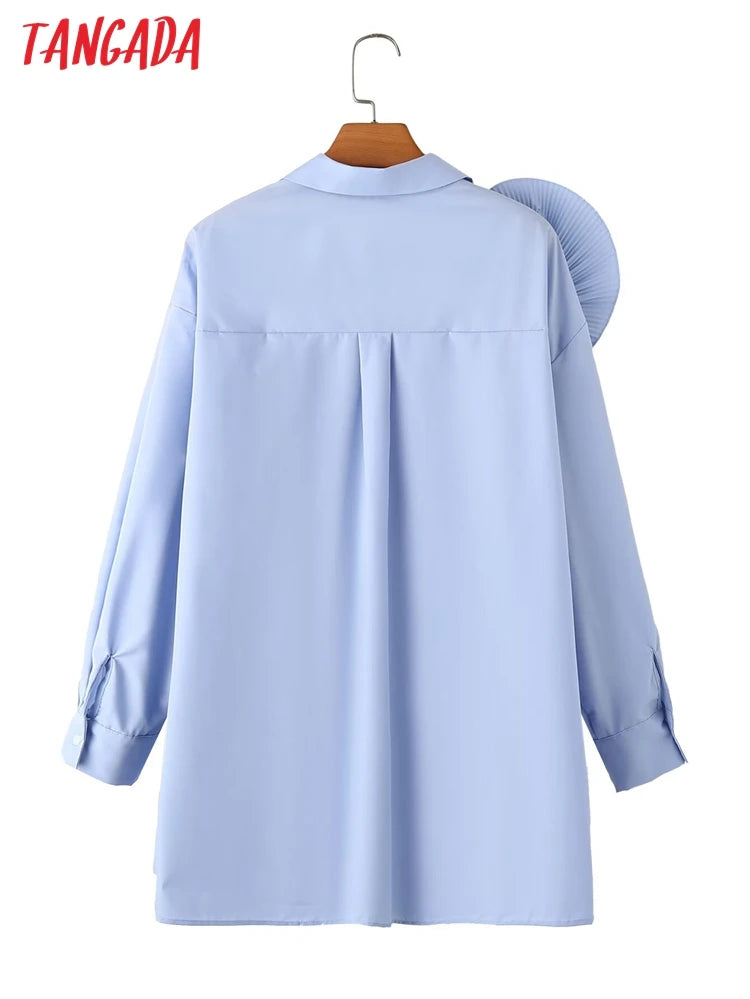 Tangada 2024 Spring Women Blue Flower Shirt Long Sleeve Female Loose Blouse Tops 4T02 Viralgem Store