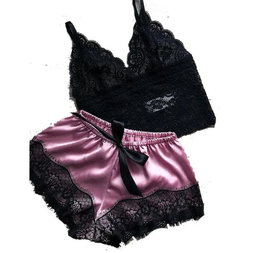 1 Set Women's Sexy Fashion Casual Lace Sleepwear Lingerie Tops Shorts Set Ladies Erotic Babydoll Pajamas Nightwear Underwear New