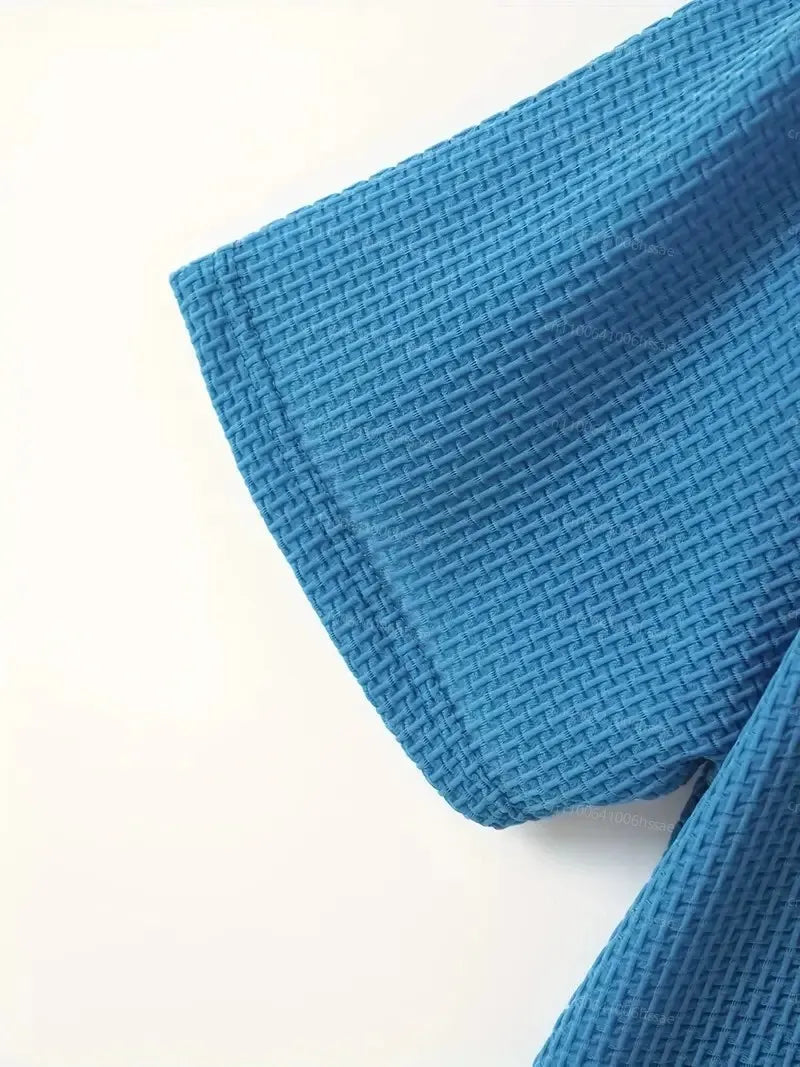 2025 New Summer Men's High-End Mesh Ice Silk Round Neck Short Sleeve Acrylic Anti-Wrinkle Pop Breathable High Street Polo Shirt