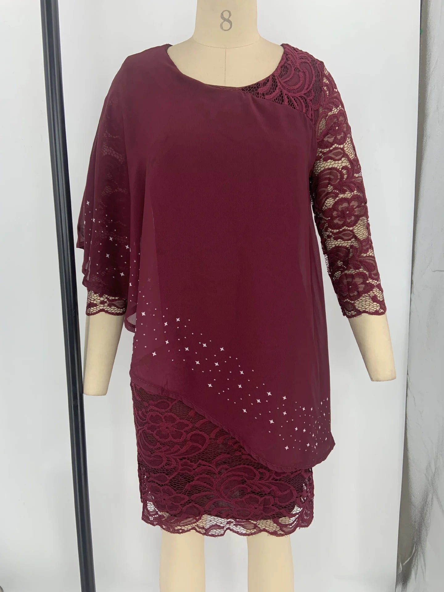 Women's Plus Size New Year Knitted Dresses 2022 Mesh Lace Long Sleeve Stitching Luxury Evening Fake Two-piece Chiffon Dress 90s