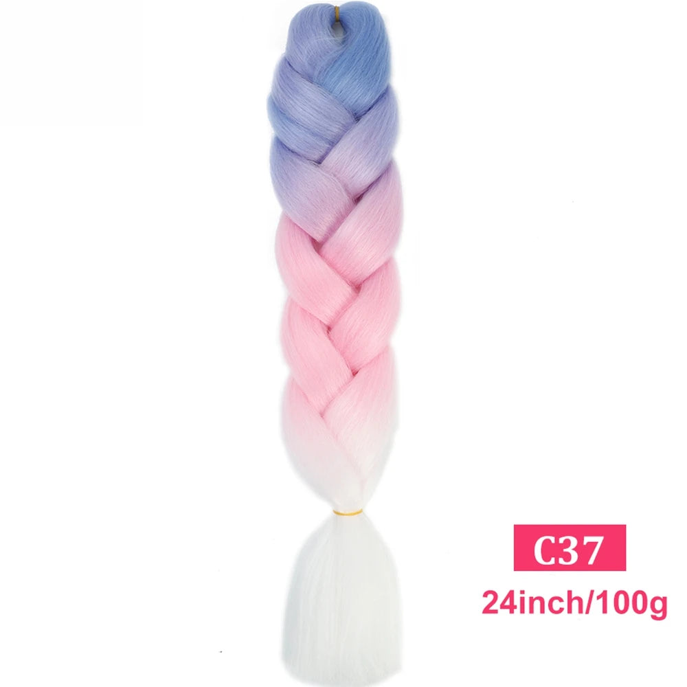 24inch Synthetic Long Braiding Hair Pre Strethced Colorful Ombre Brown Blonde Crochet Jumbo Braids Hair Extensions For Women