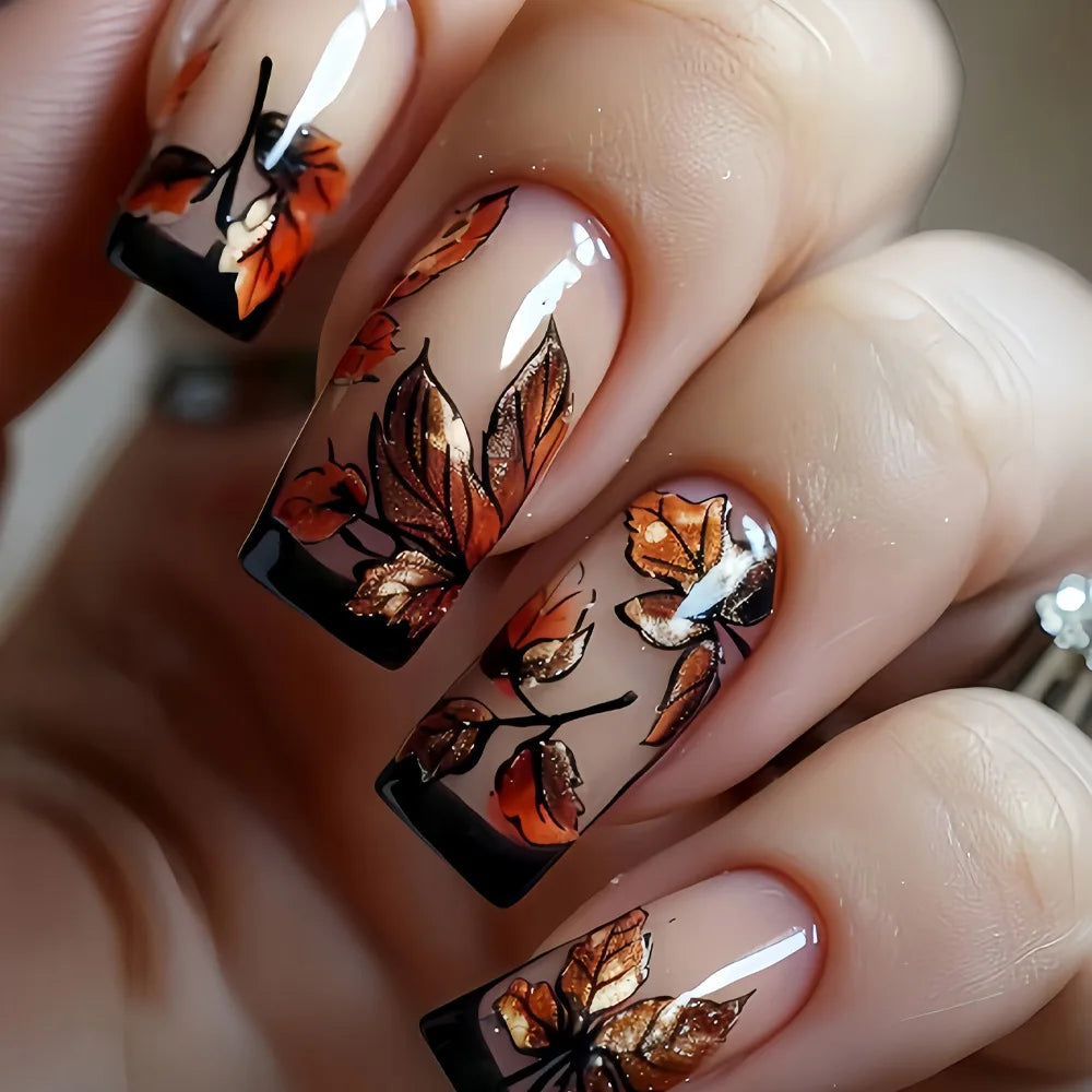 24Pcs Ladder-shaped Ballet False Nails with Glue Stripe Floral Nail Art Ombre French Press on Acrylic Nail Tips for Spice Girls