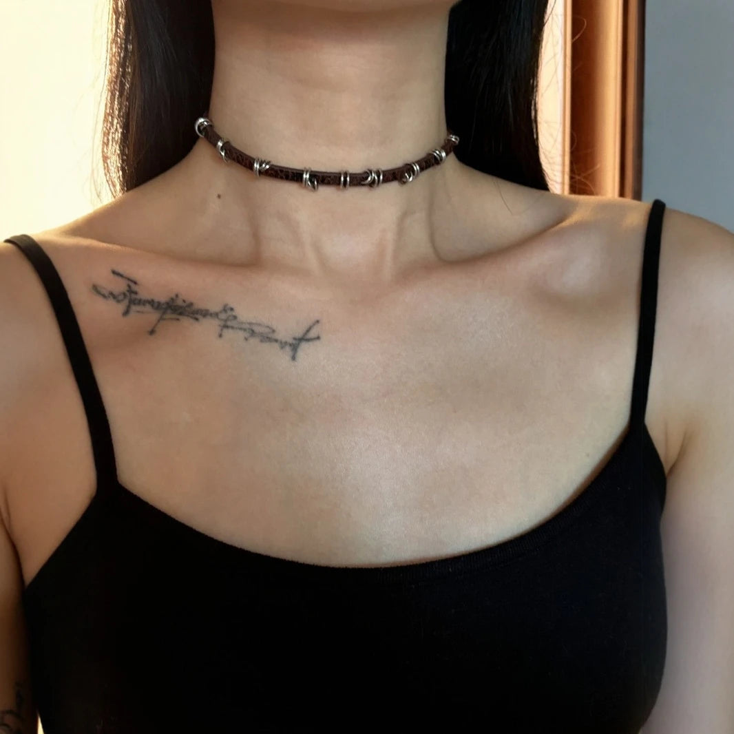 Vintage Chain Necklace for Women Fashion Y2K Punk Pu Leather Choker Collar Chain Jewelry Goth Cool Stuff Couple Accessories Viralgem Store