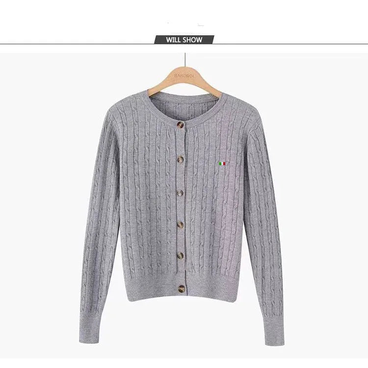 Women's Autumn And Winter Wool Sweater Version Loose Lazy Wind Short Girl Vintage Twist Button Sweater New Blouseo Female Tops