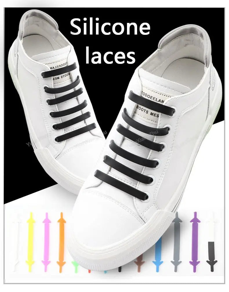 12Pcs Silicone Shoelaces for Shoes Elastic Laces Sneakers No Tie Shoe laces Kids Adult Rubber Shoelace One Size Fits All Shoes