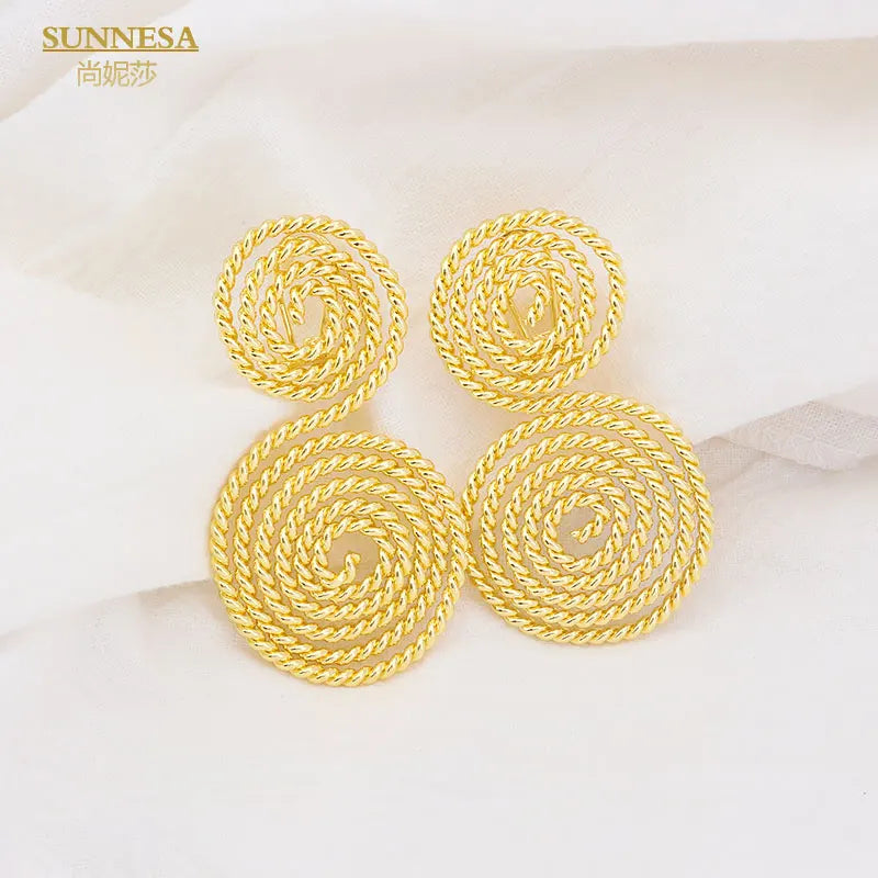 SUNNESA Braid Design Gold Color Drop Earrings Elegant Dubai Big Earrings for Women Italian 18k Gold Plated African Jewelry Viralgem Store