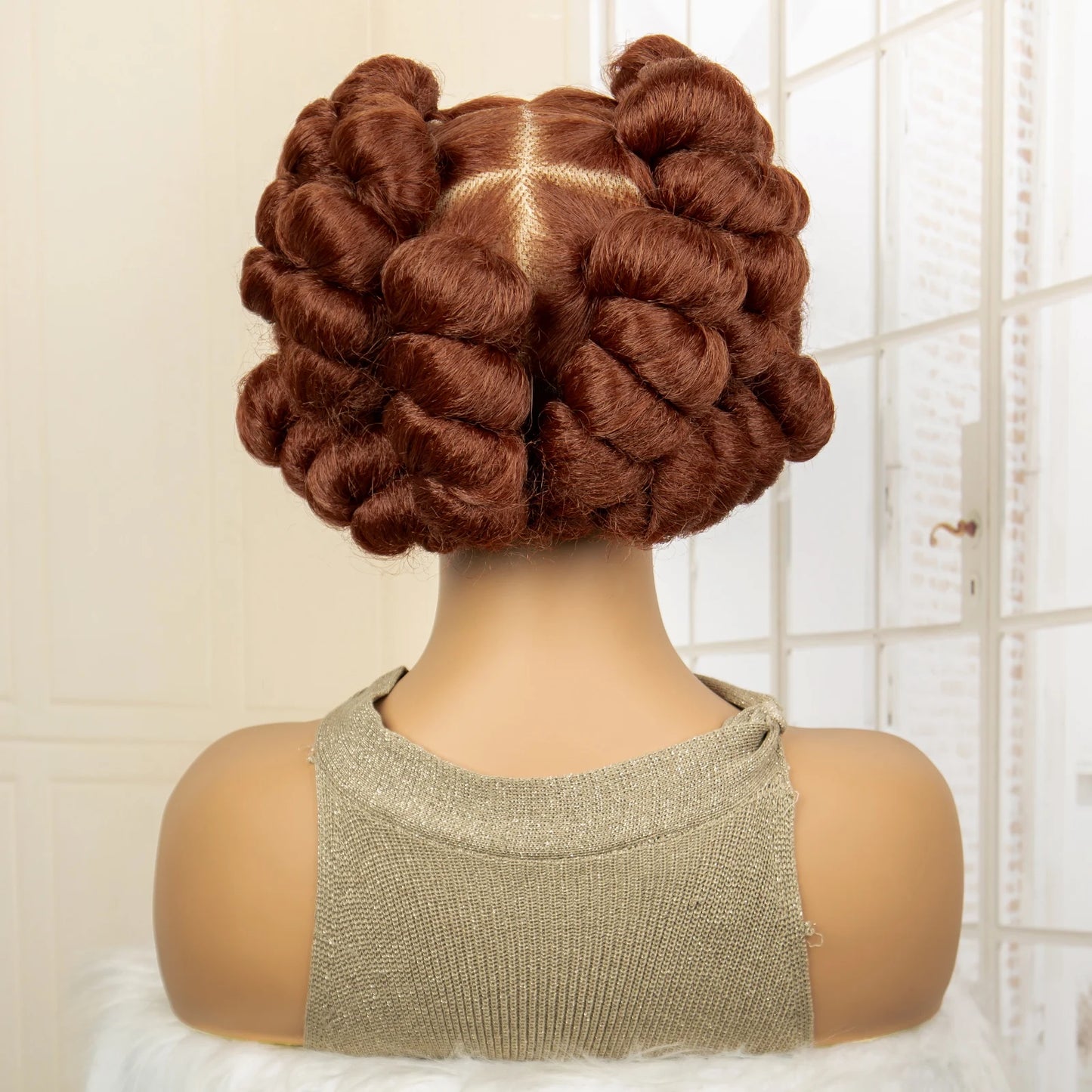Synthetic Full Lace Handmade Bantu Braided Wigs Short Cute Natural Braided Lace Wigs with Baby Hair for Women