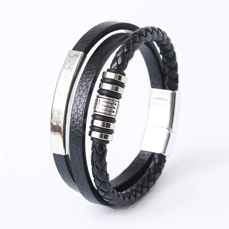Trendy Leather Bracelets For Men Stainless Steel Bracelet 21CM Multilayer Braided Rope Bracelets for Male Jewelry Gifts Viralgem Store