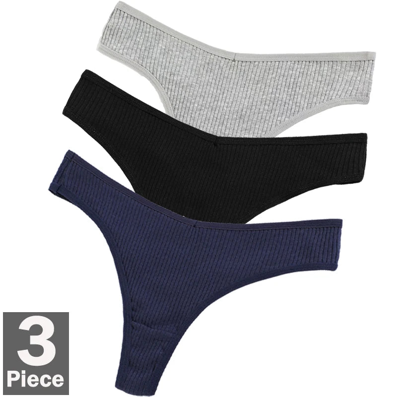 3Pcs/Lot Women Panties Cotton G-String Sexy Lingerie Comfortable Striped Low-Rise Thongs Sports Underpants Breathable Underwear Viralgem Store